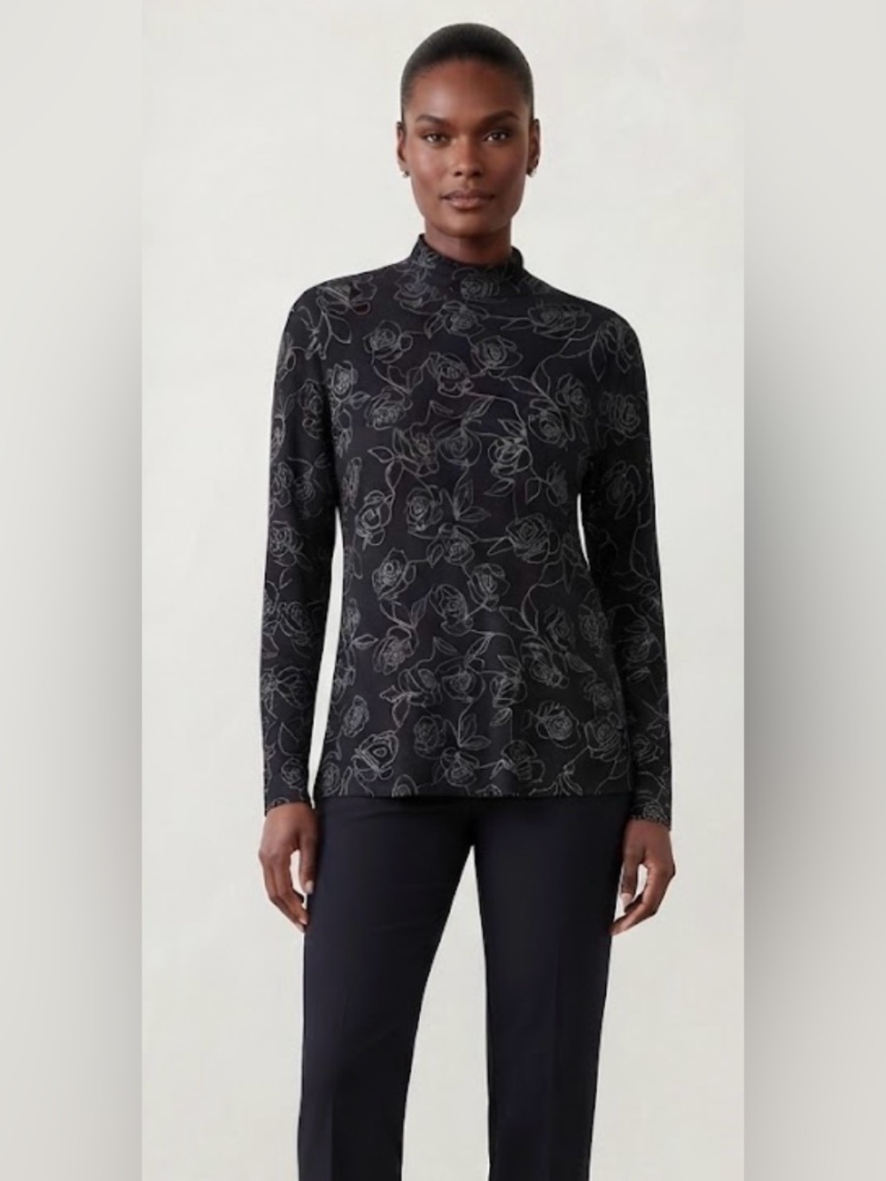 RW&CO Black Floral Turtleneck Sz XXL Workwear